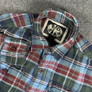 Red Snap Mens Plaid Flannel Shirt Medium Button Front Long Sleeve Double Pocket